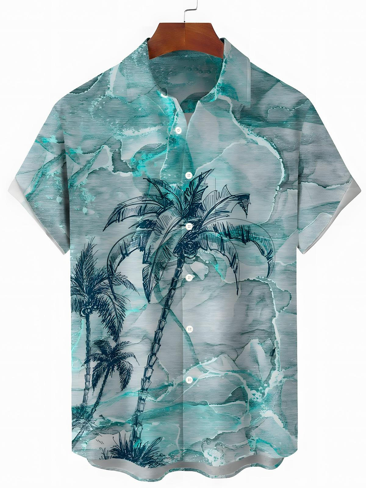 Hawaiian Coconut Tree Men's Pocket Short Sleeve Shirts