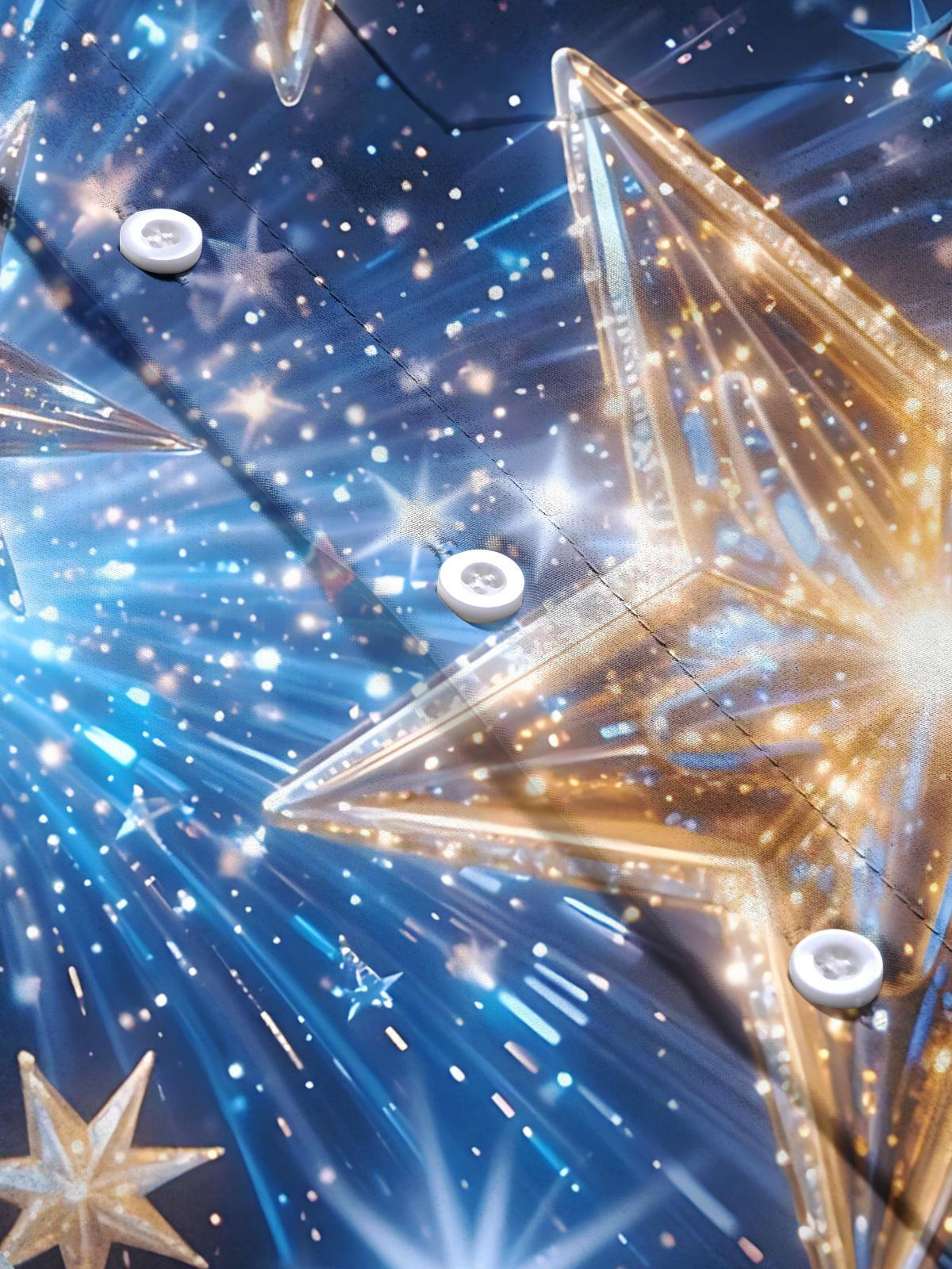 Sparkly Star Print Men's Pocket Long Sleeve Shirts