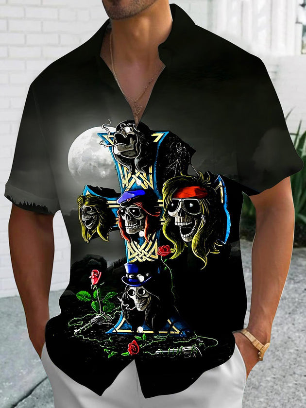 men's skull print shirt front view