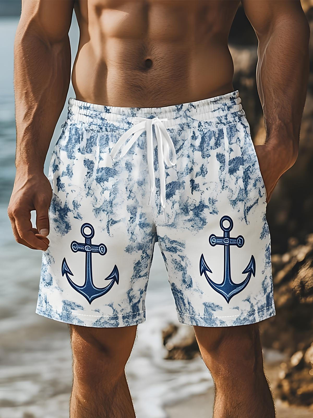 Tie-Dye Anchor Print Men's Print Pocket Shorts