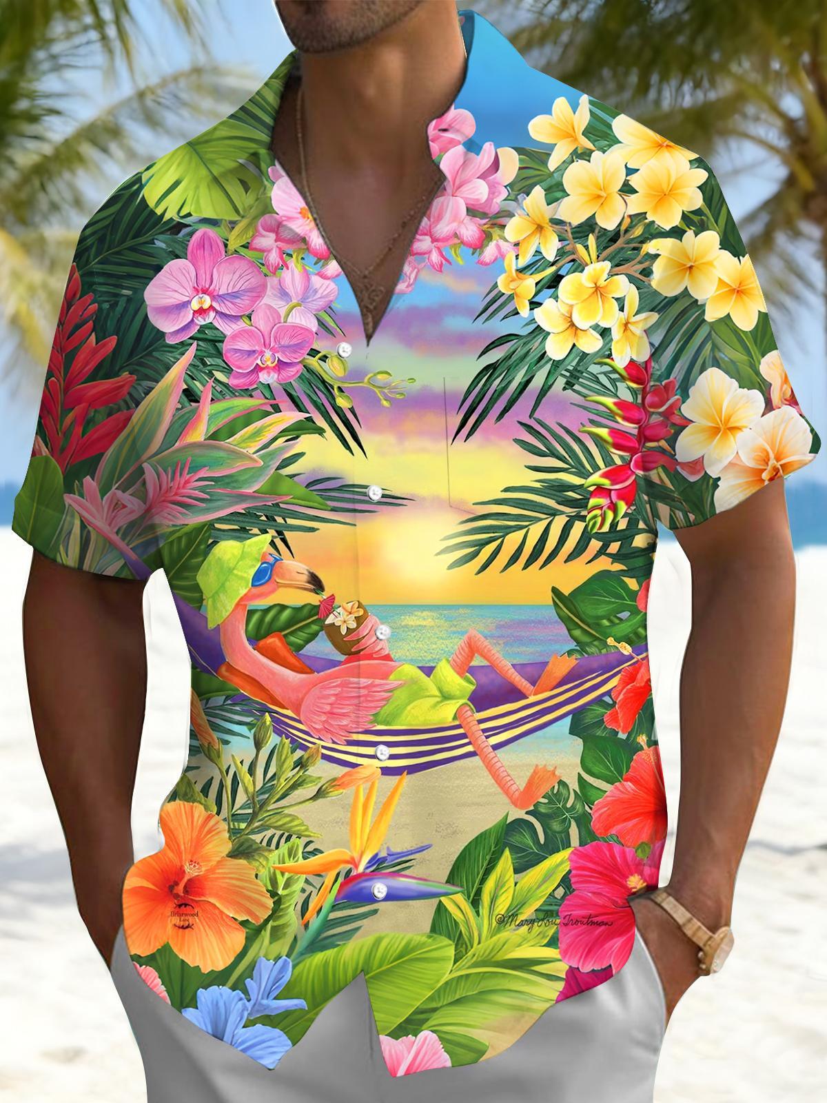 men's Hawaiian shirt front view tropical beach vacation