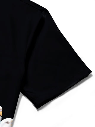 men's parrot print shirt close-up short sleeve
