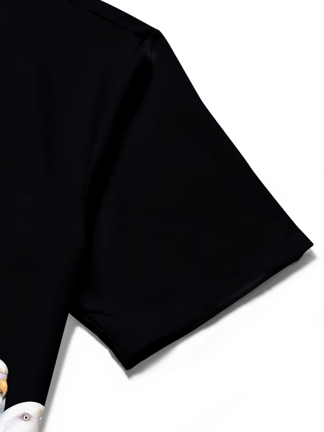 men's parrot print shirt close-up short sleeve