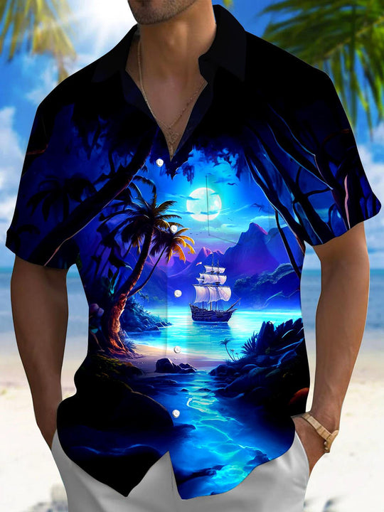 men's Hawaiian shirt front view beach vacation