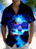 Coconut Tree Boat Men's Pocket Short Sleeve Shirts