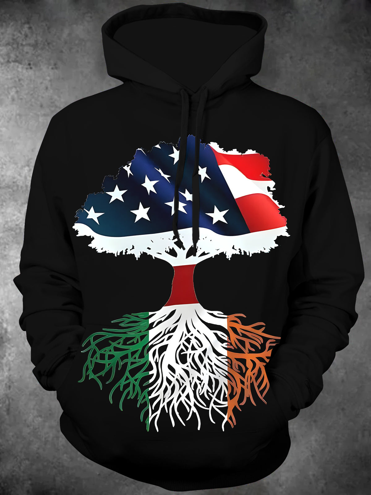 American Flag Tree Long Sleeve Hooded Pocket Men's Top