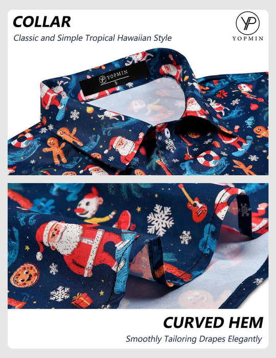 Adaychic Mens Christmas Shirt Santa Print Loose Button Down Hawaiian Shirts Casual Summer Tops for Party Dating Everyday Wear approving