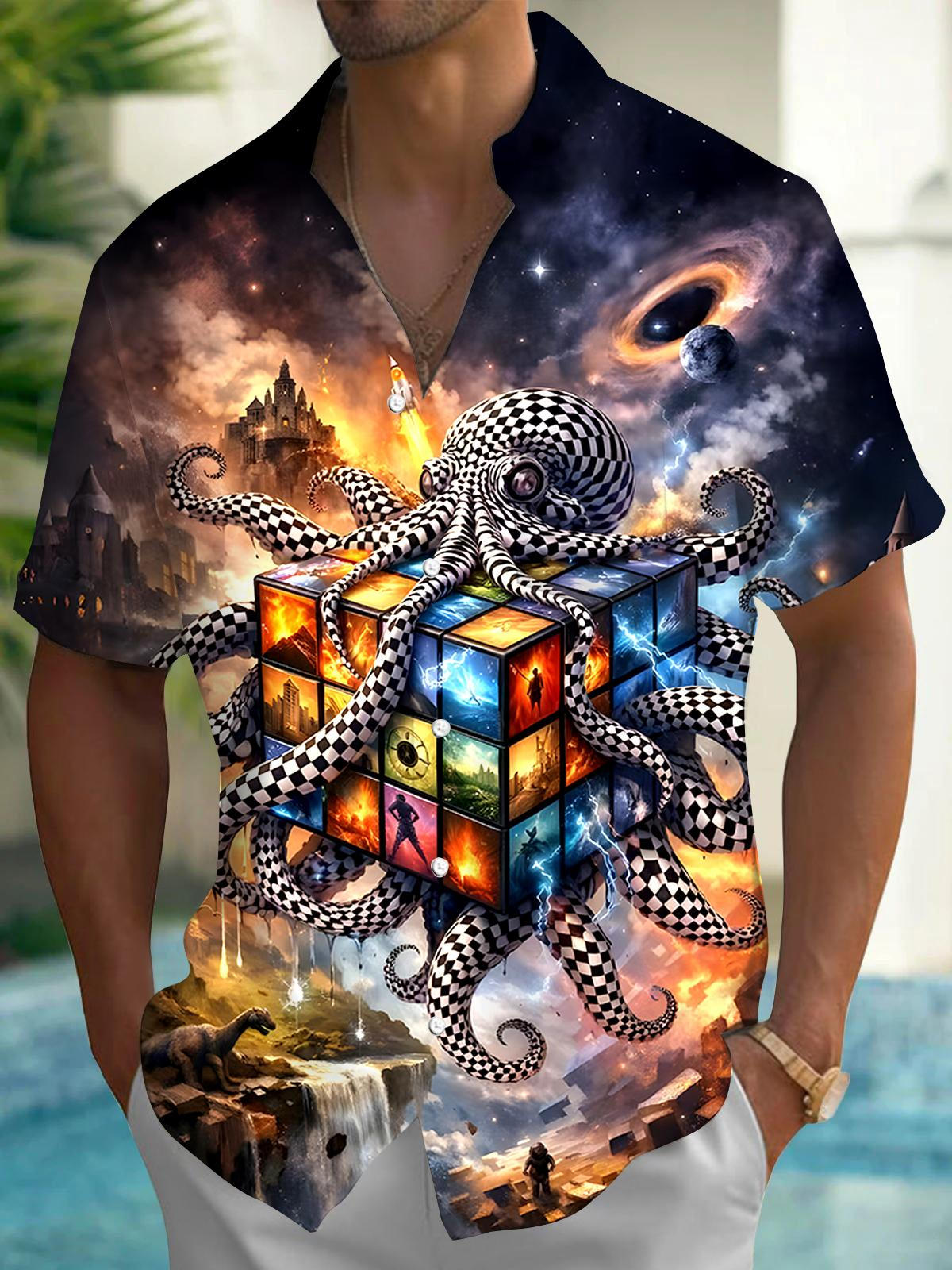 Octopus Rubik's Cube Men's Pocket Short Sleeve Shirts