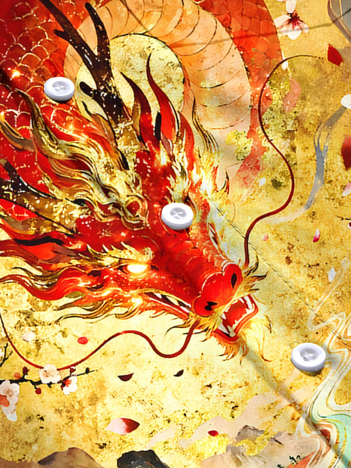 Dragon Floral Men's Pocket Short Sleeve Shirts