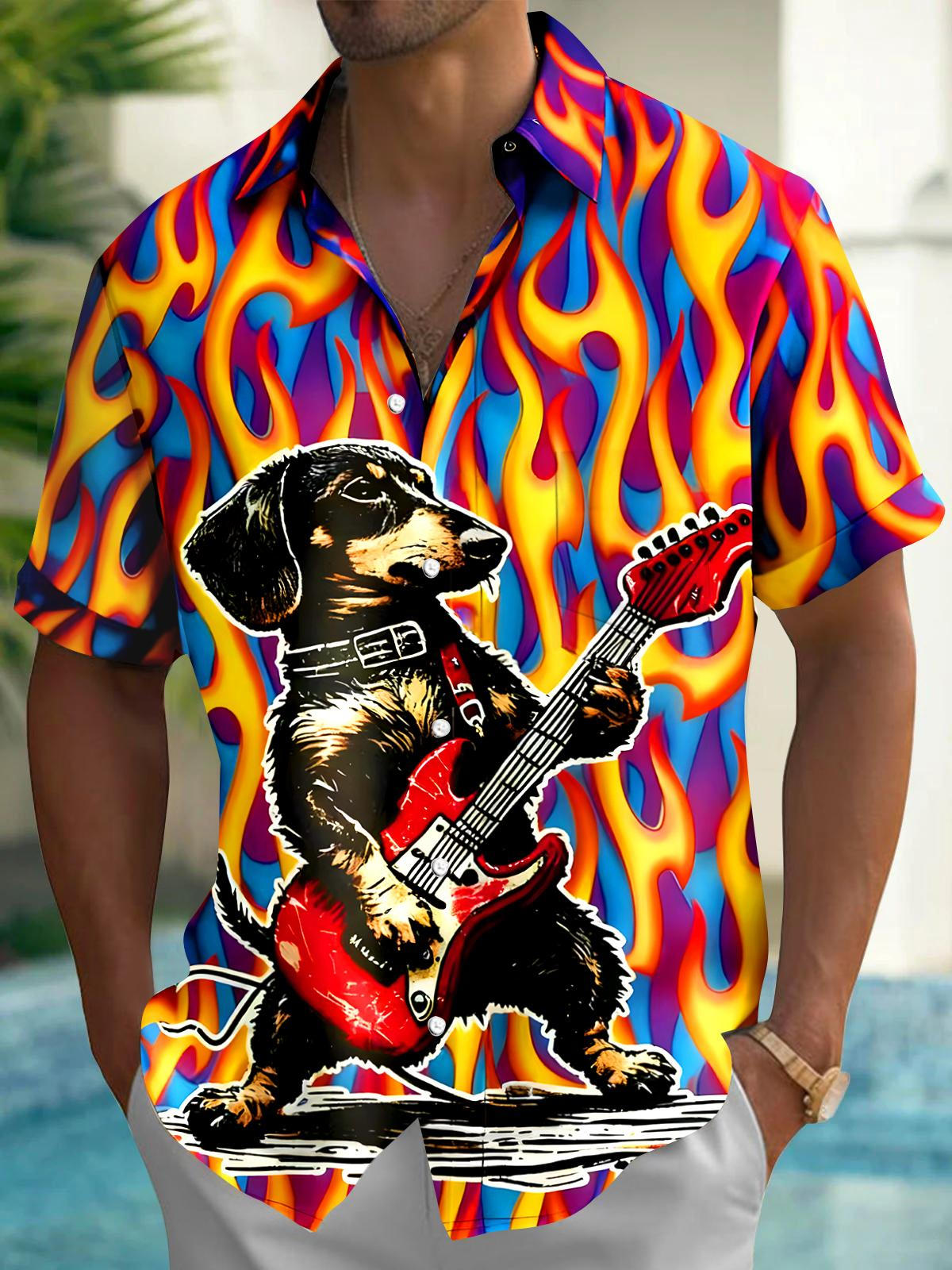 Rock Dog Men's Pocket Short Sleeve Shirts