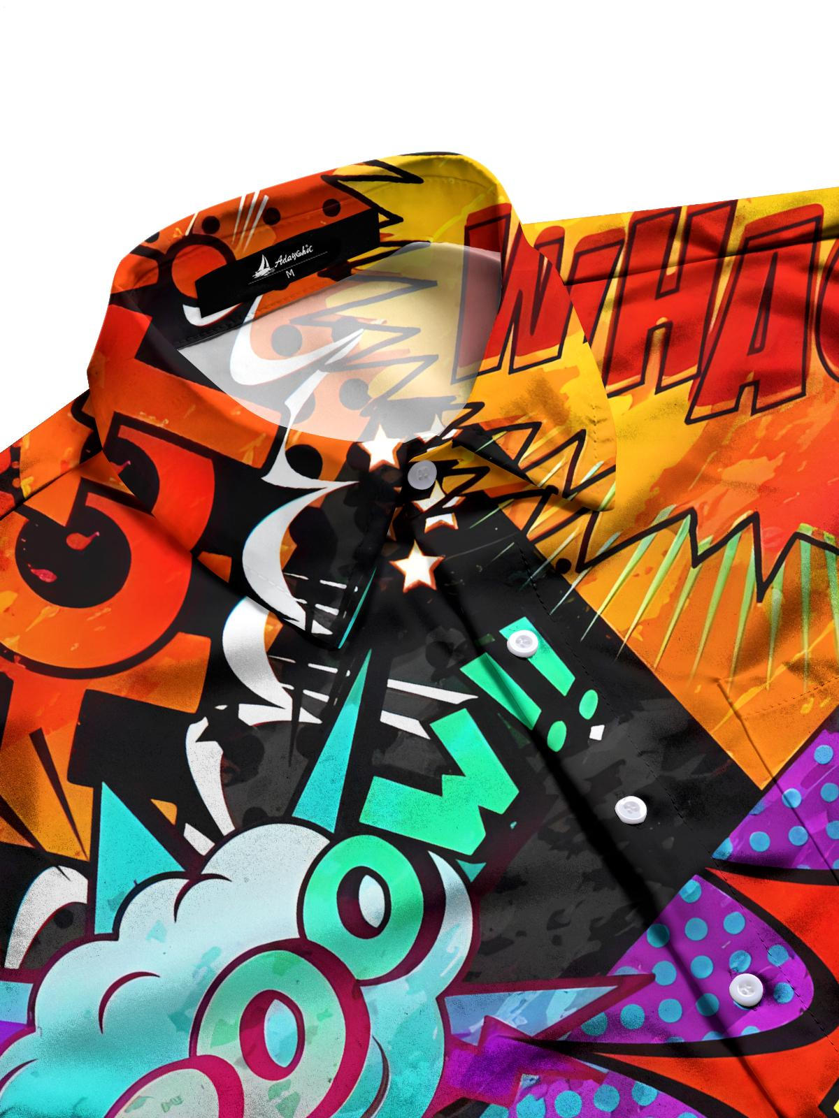 Letter Art Print Men's Pocket Short Sleeve Shirts