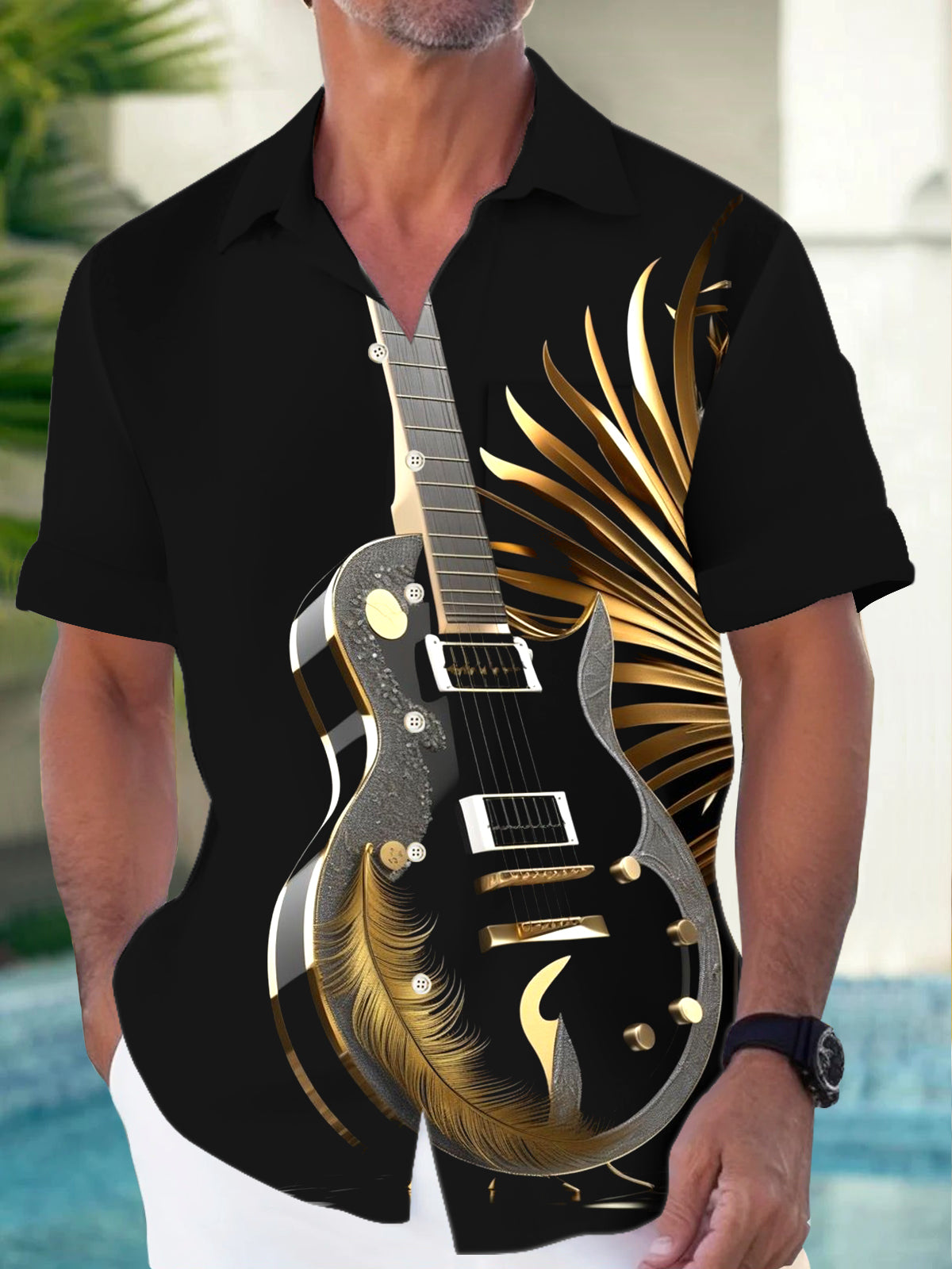 Guitar Men's Pocket Short Sleeve Shirts