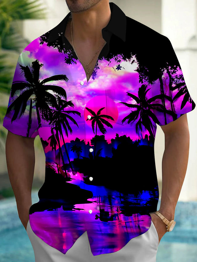 Men's Hawaiian pattern short sleeve shirt front view for beach vacation