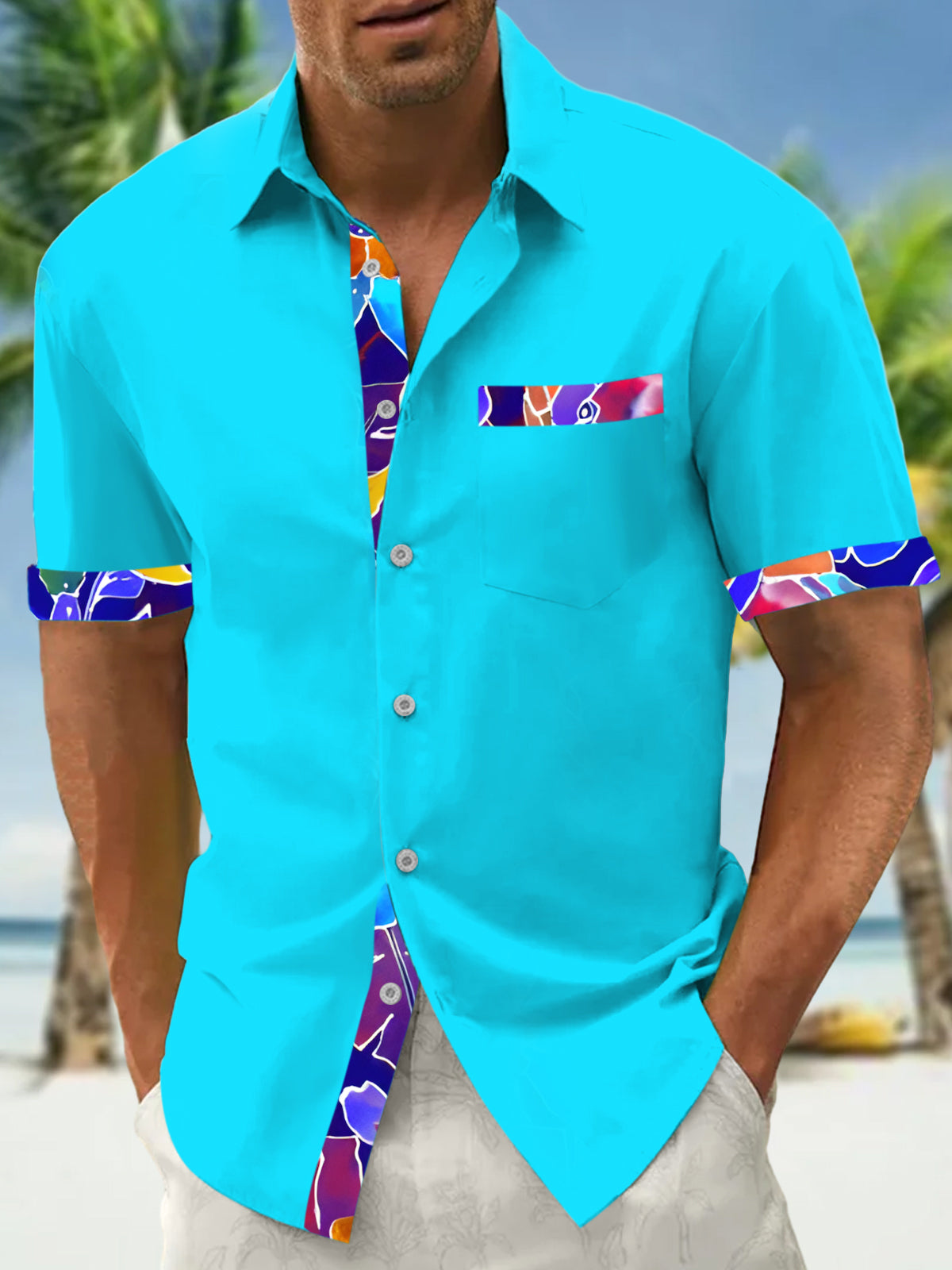 Flower Men's Pocket Short Sleeve Shirts