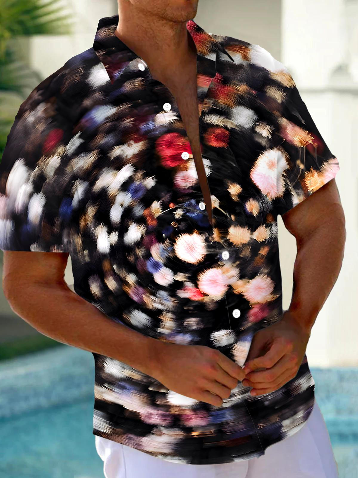 Tie Dye Floral Men's Pocket Short Sleeve Shirts