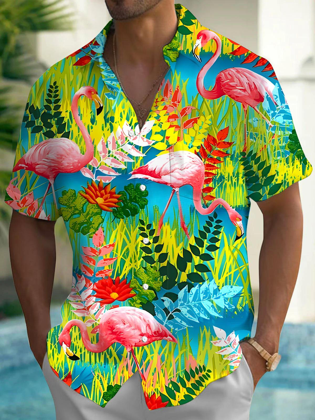 Hawaiian Flamingo Men's Pocket Short Sleeve Shirts