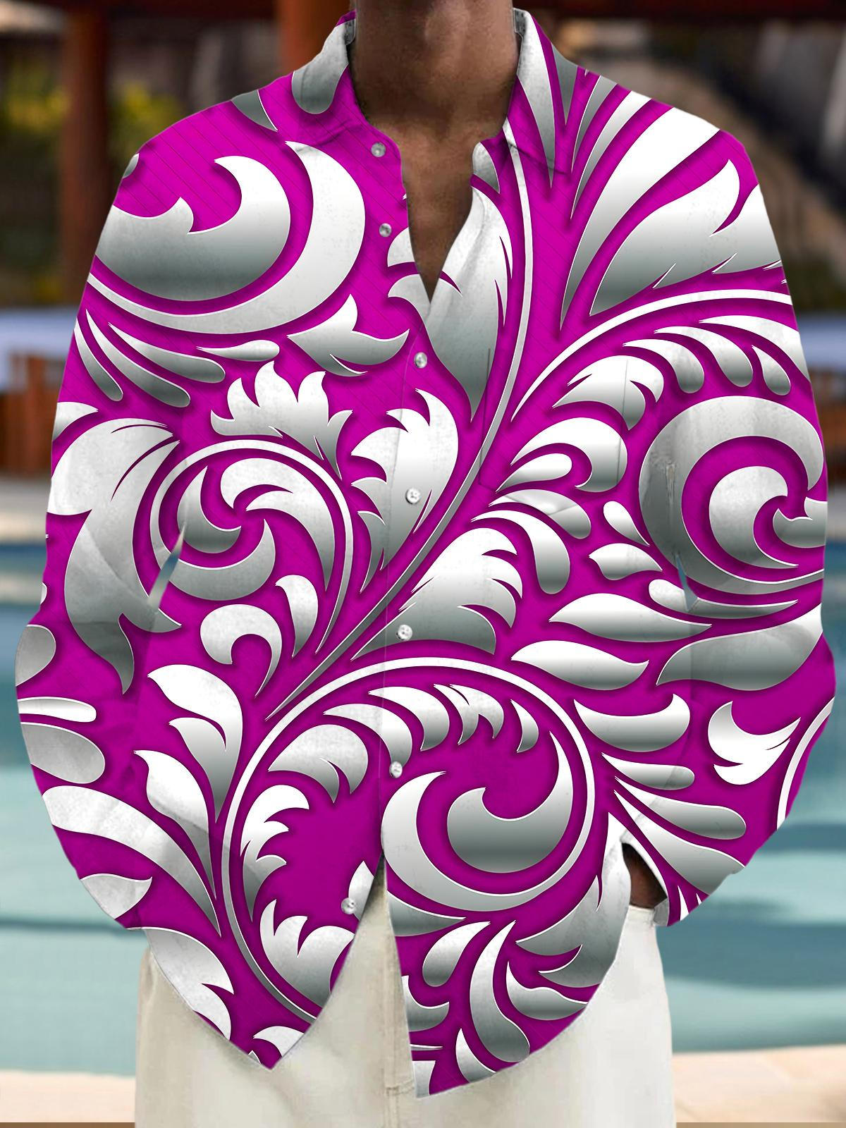 Floral Men's Pocket Long Sleeve Shirts