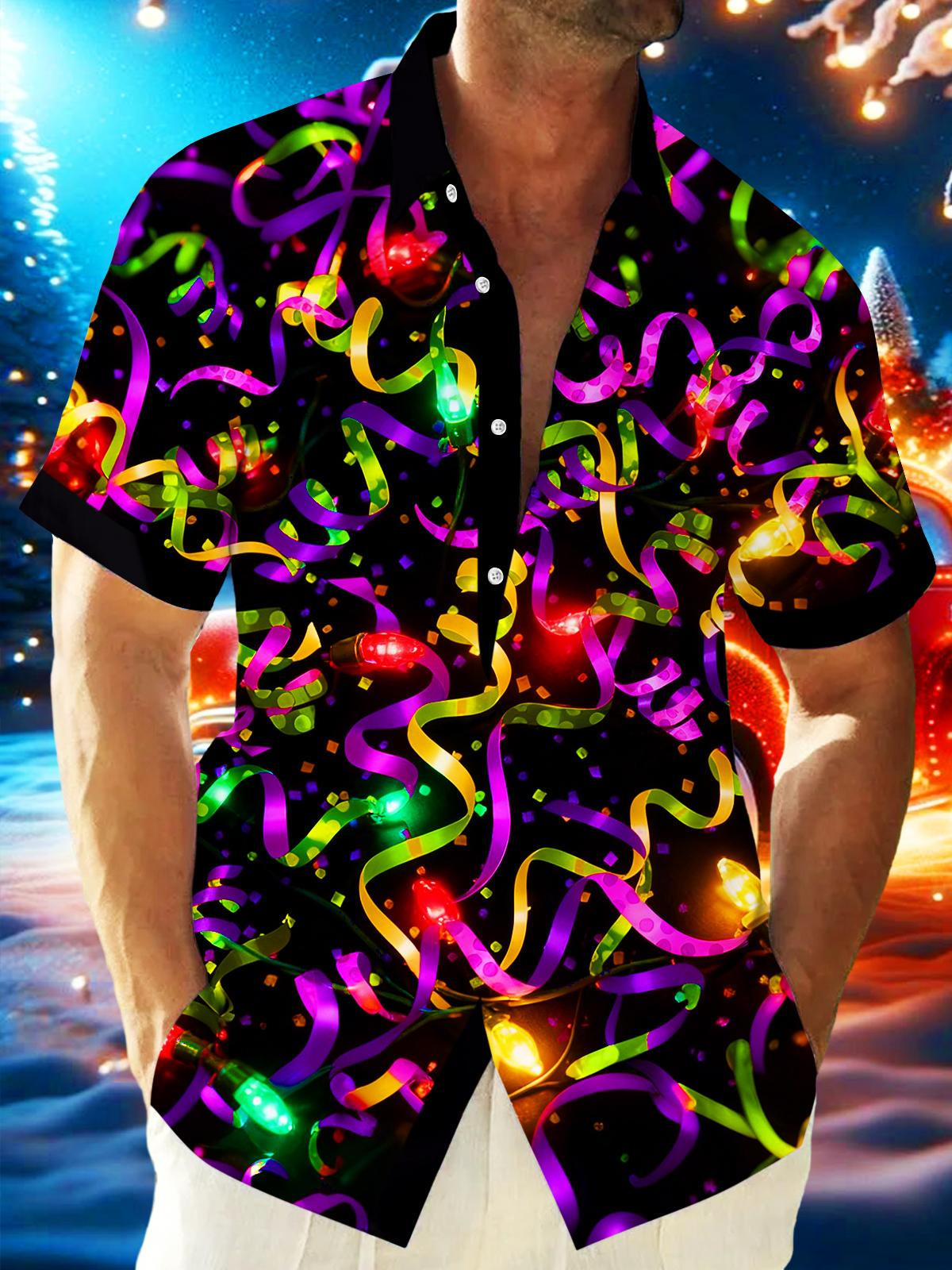 Festive Carnival Ribbons Men's Pocket Short Sleeve Shirts
