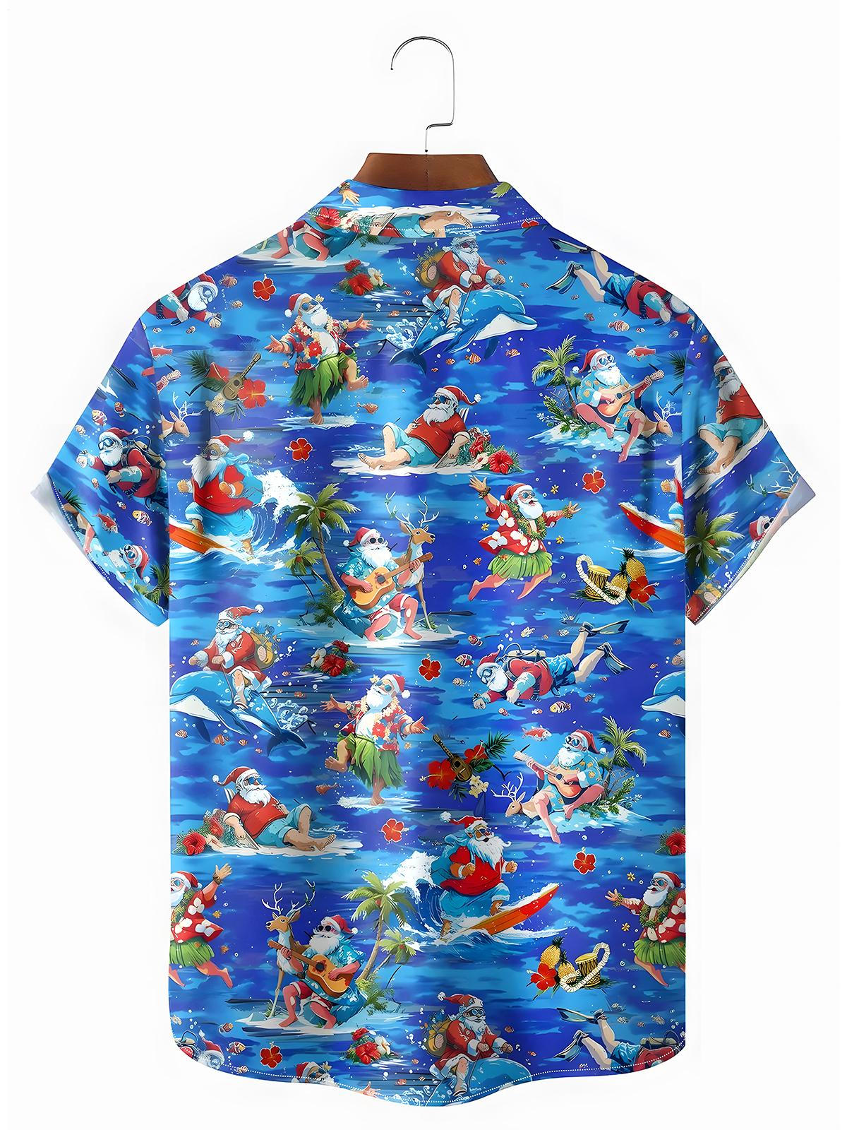 Hawaiian Santa Claus Guitar Men's Pocket Short Sleeve Shirts