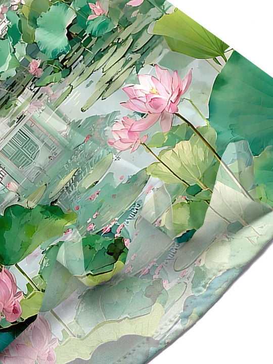 Courtyard Lotus Men's Pocket Short Sleeve Shirts