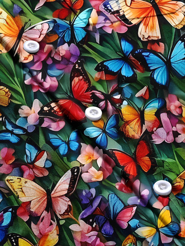 men's butterfly print short sleeve shirt flat lay view