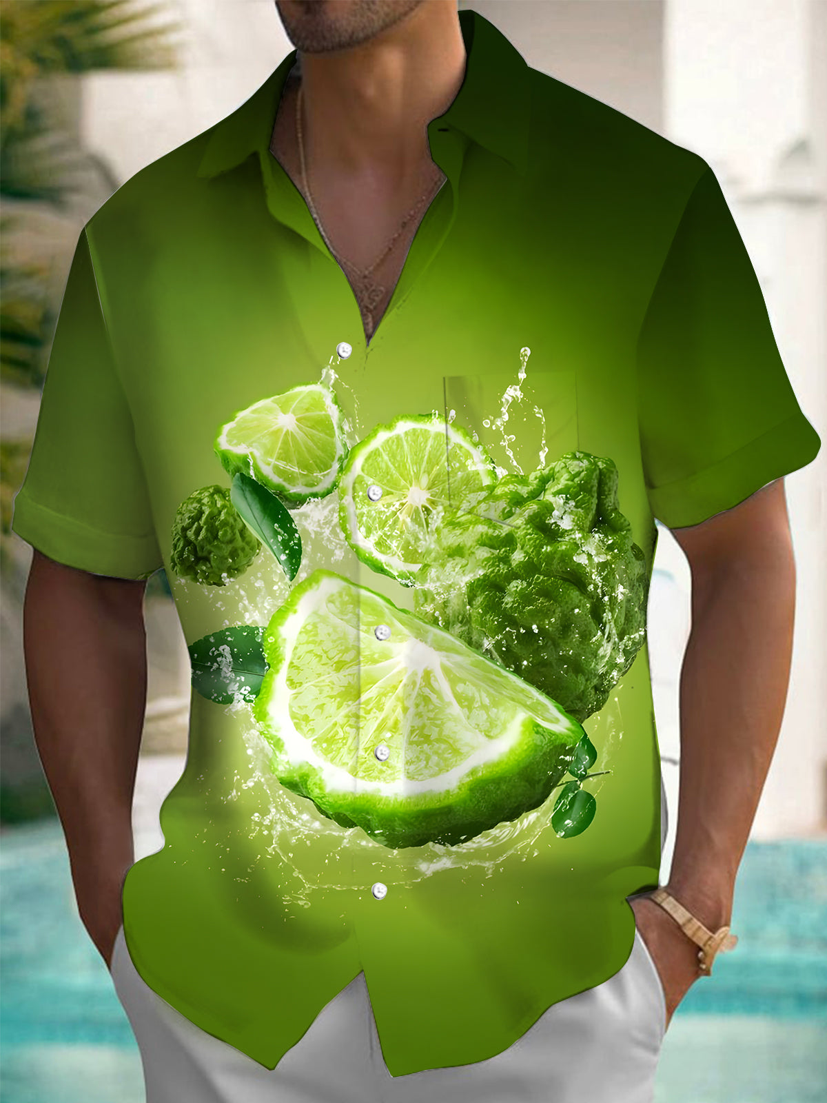 Lime Print Men's Pocket Short Sleeve Shirts