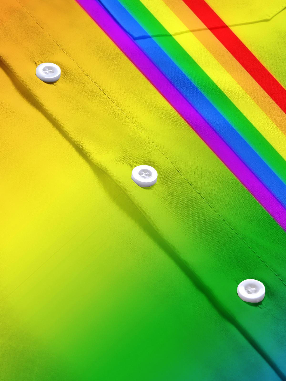 Rainbow Gradient Print Men's Pocket Short Sleeve Shirts