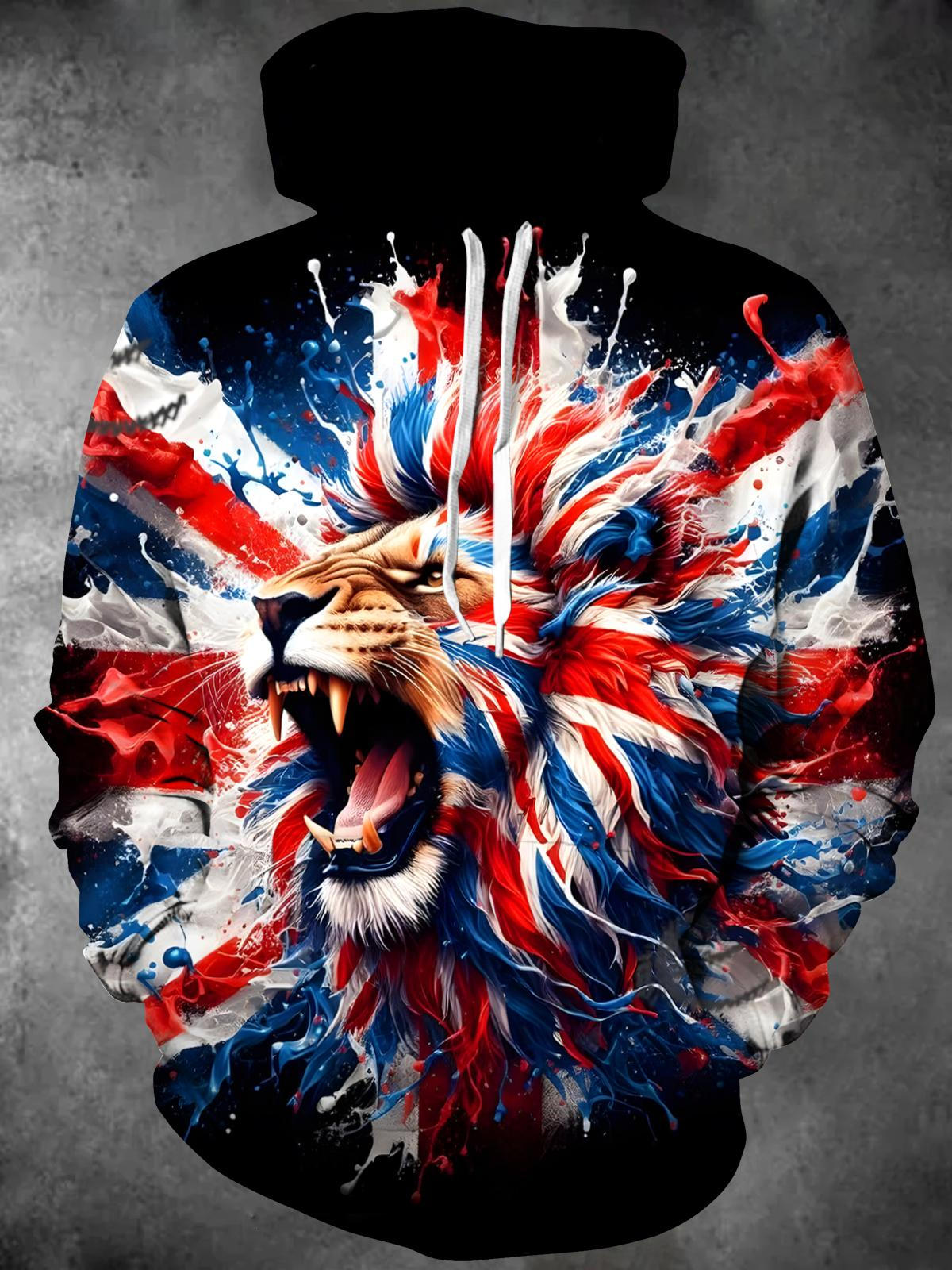 Lion Long Sleeve Hooded Pocket Men's Top