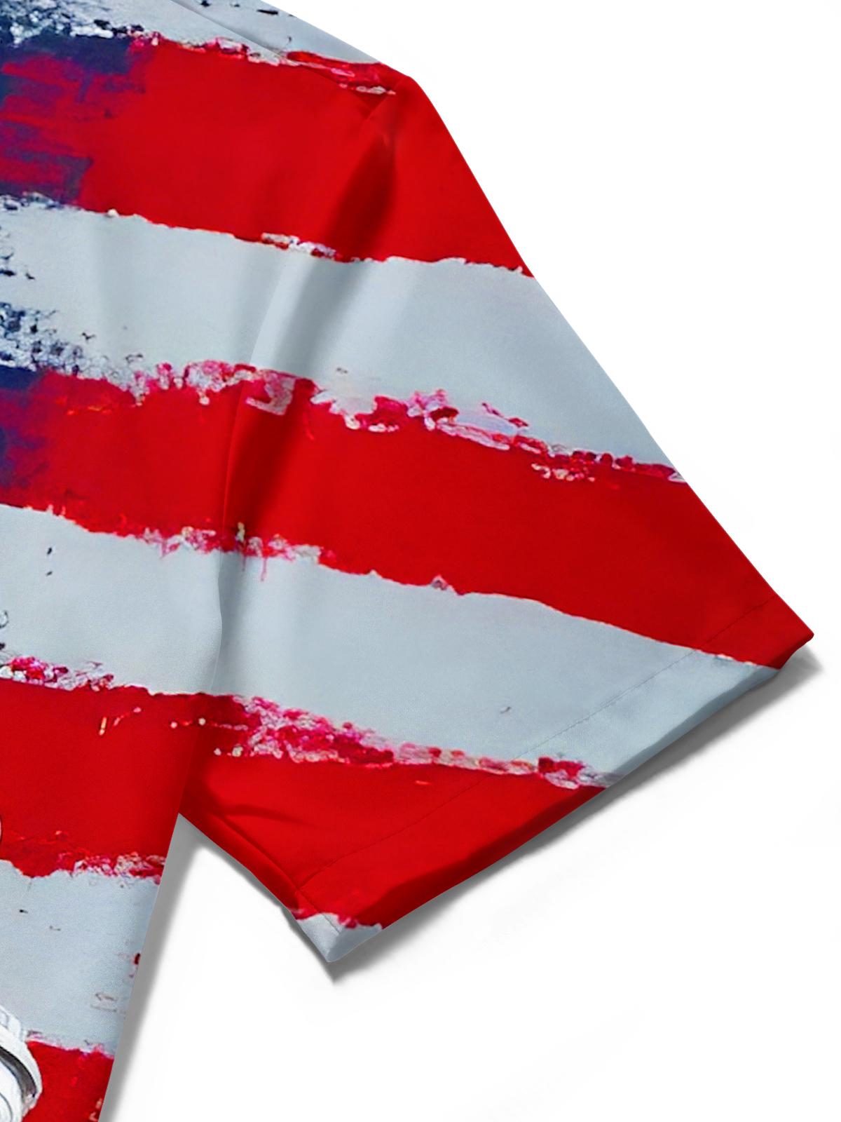 Men's American flag print short sleeve shirt fabric texture detail view