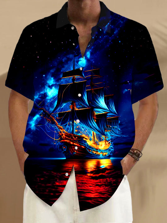 men's boat pattern short sleeve shirt front view