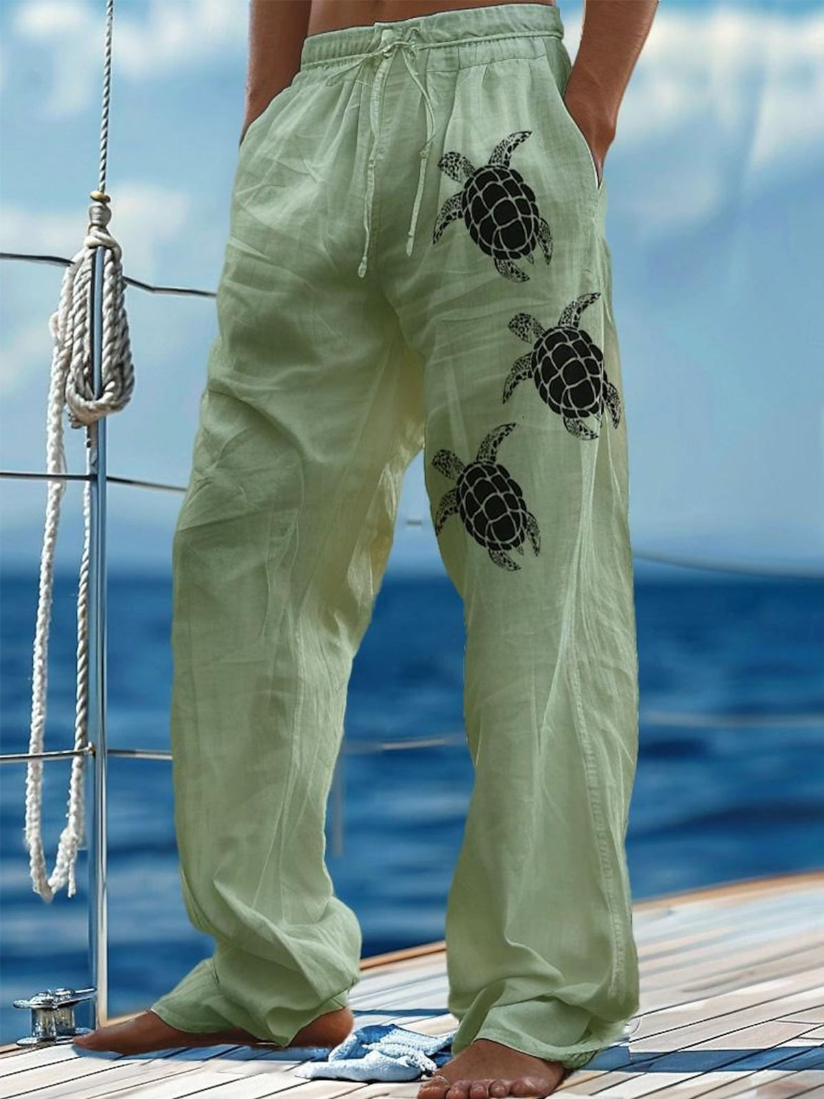 Turtle Print Men's Casual Elastic Waist Pants