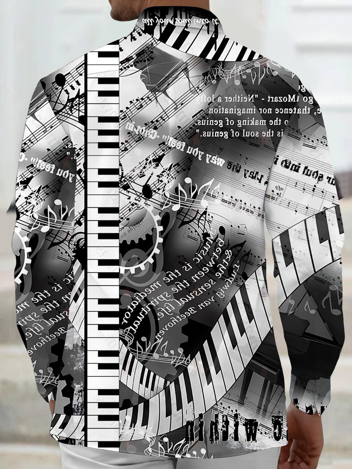 Note Piano Art Print Men's Pocket Long Sleeve Shirts