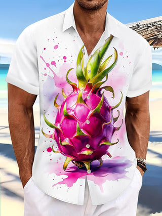 Pitaya Print Men's Pocket Short Sleeve Shirts