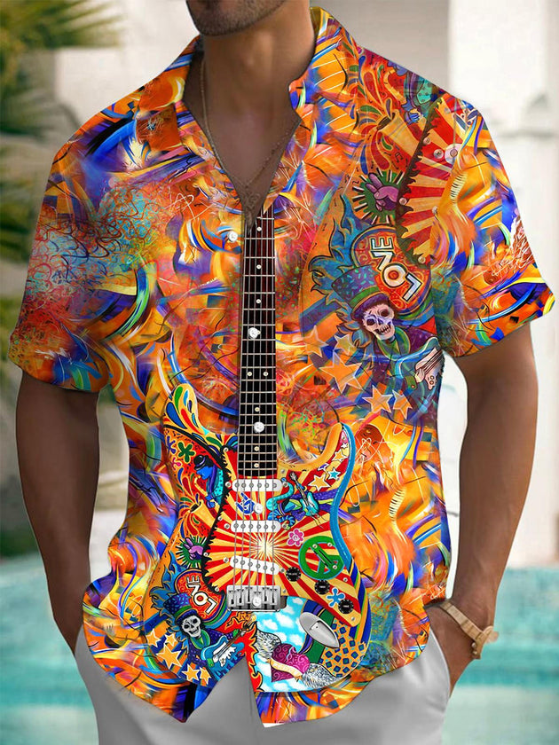 Men's skull print short sleeve shirt front view
