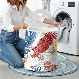 Men's red white blue quilted hamper storage bin lifestyle scene for vacation Independence Day view 14