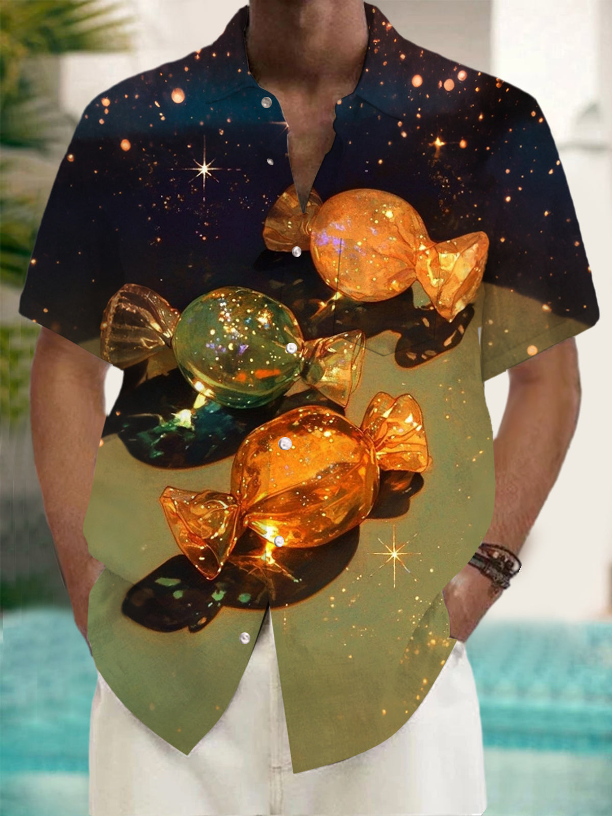 Candy Print Men's Pocket Short Sleeve Shirts