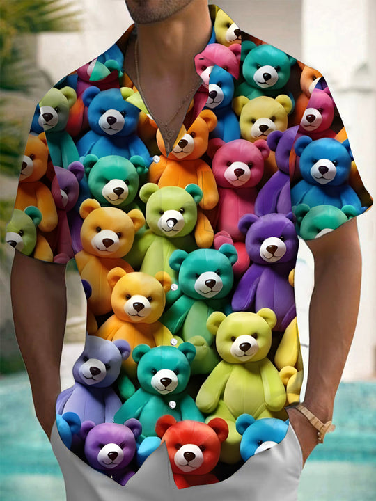 Men's short sleeve shirt with bear print front view