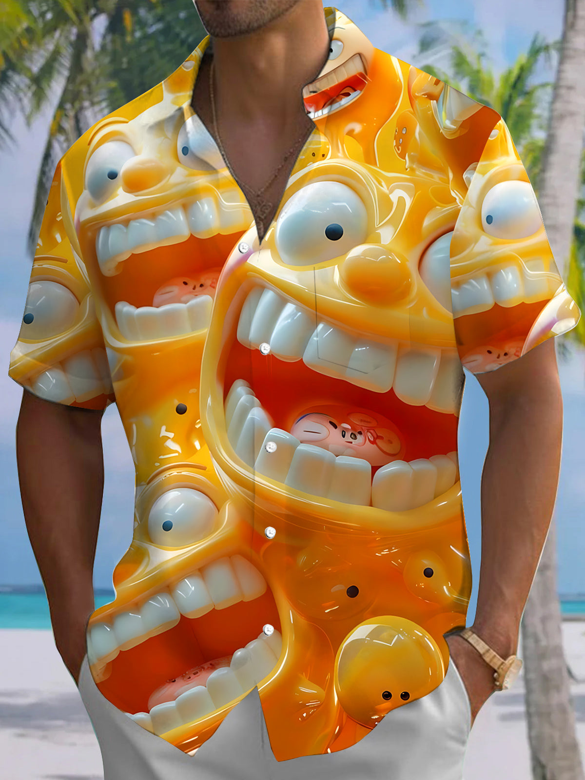 Funny Print Men's Pocket Short Sleeve Shirts