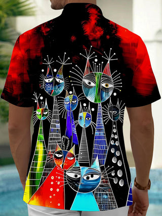 men's funny cat print short sleeve shirt back view