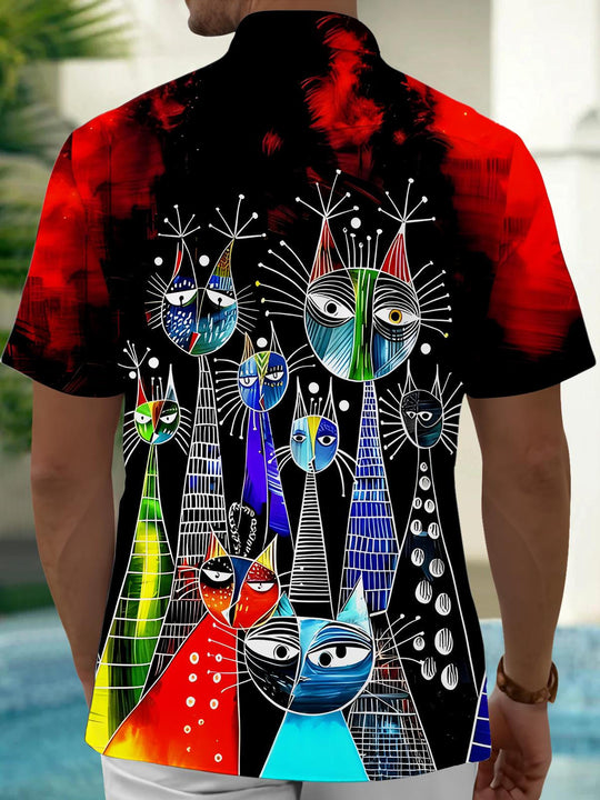 men's funny cat print short sleeve shirt back view