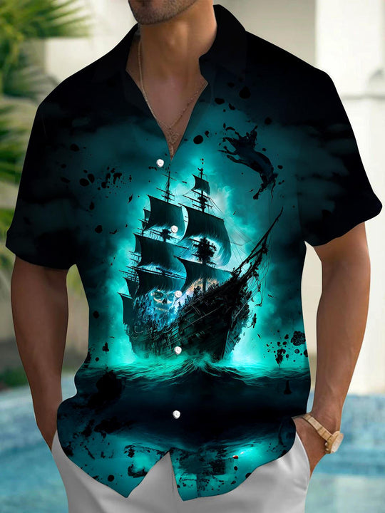 Men's skull print short sleeve shirt front view Halloween costume