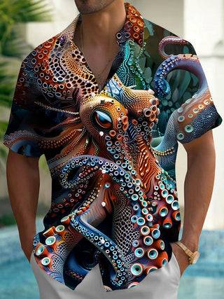 men's sea creature print shirt back view