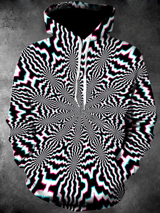 Men's abstract print long sleeve pullover hoodie front view