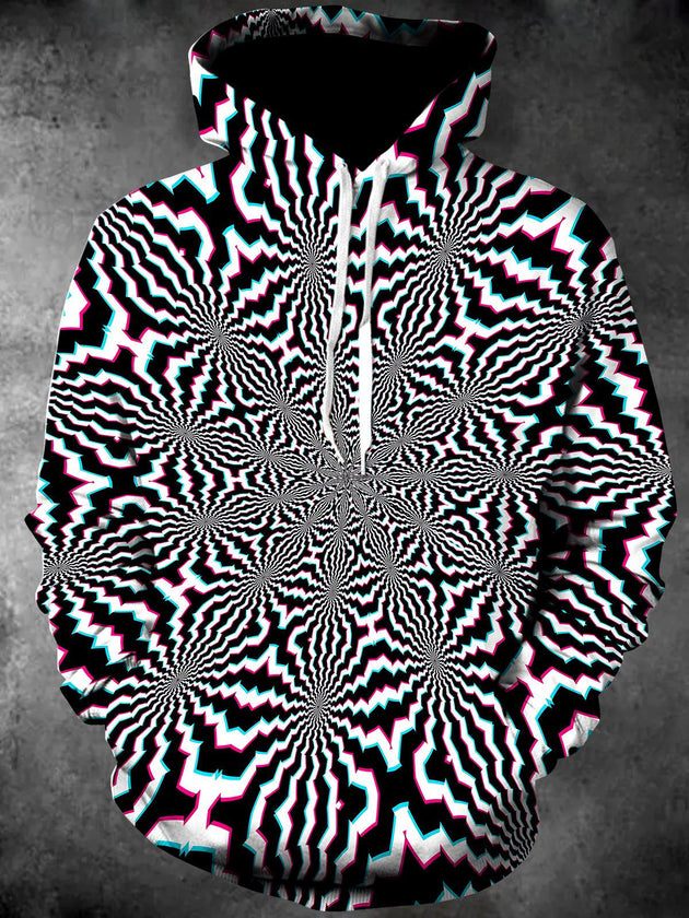 Men's abstract print long sleeve pullover hoodie front view