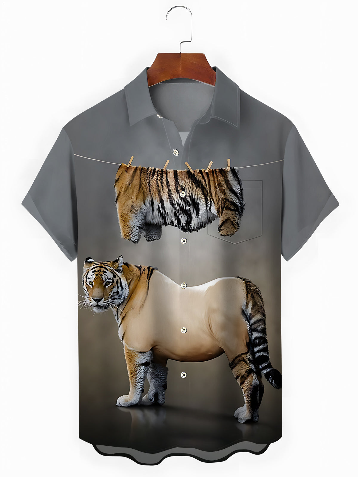 Tiger Print Men's Pocket Short Sleeve Shirts
