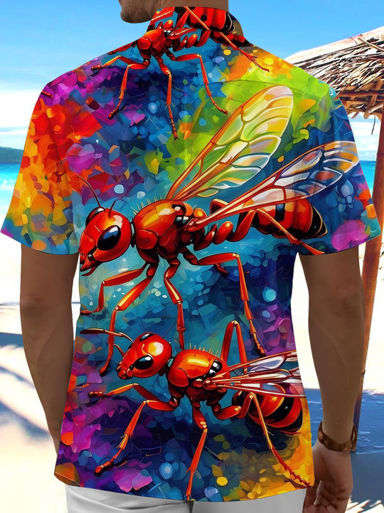 Colorful Tie Dye Flying Ant Abstract Art Men's Pocket Short Sleeve Shirts