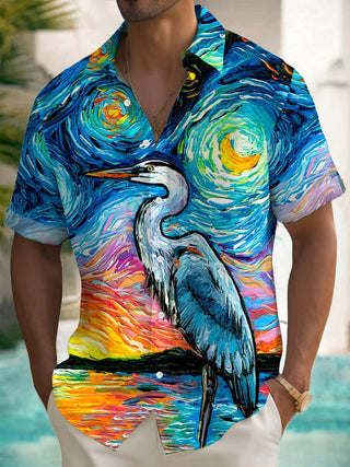 Men's art print short sleeve shirt front view