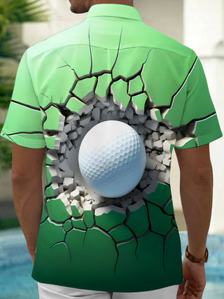 Men's sports golf ball print short sleeve shirt back view