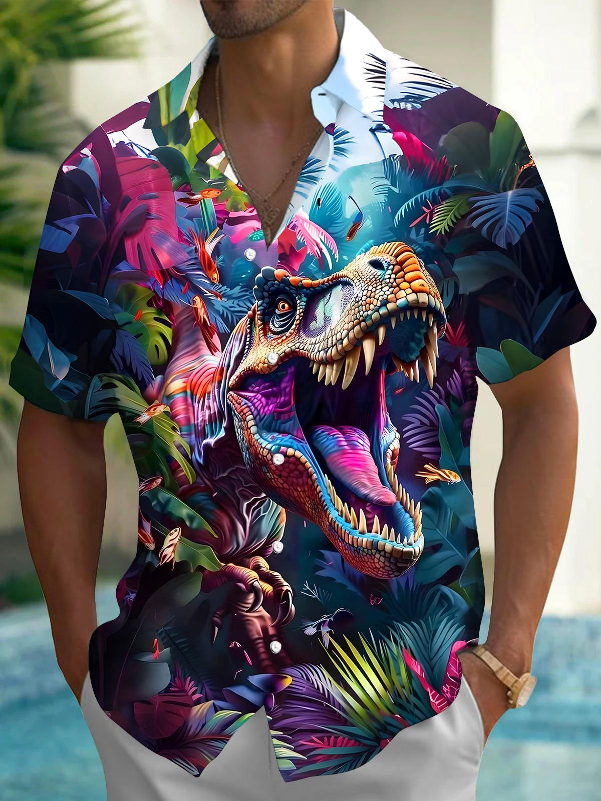 Dinosaur Men's Pocket Short Sleeve Shirts