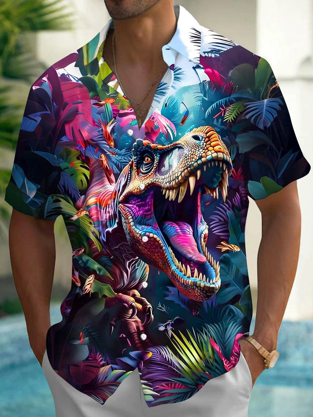 men's dinosaur print shirt front view